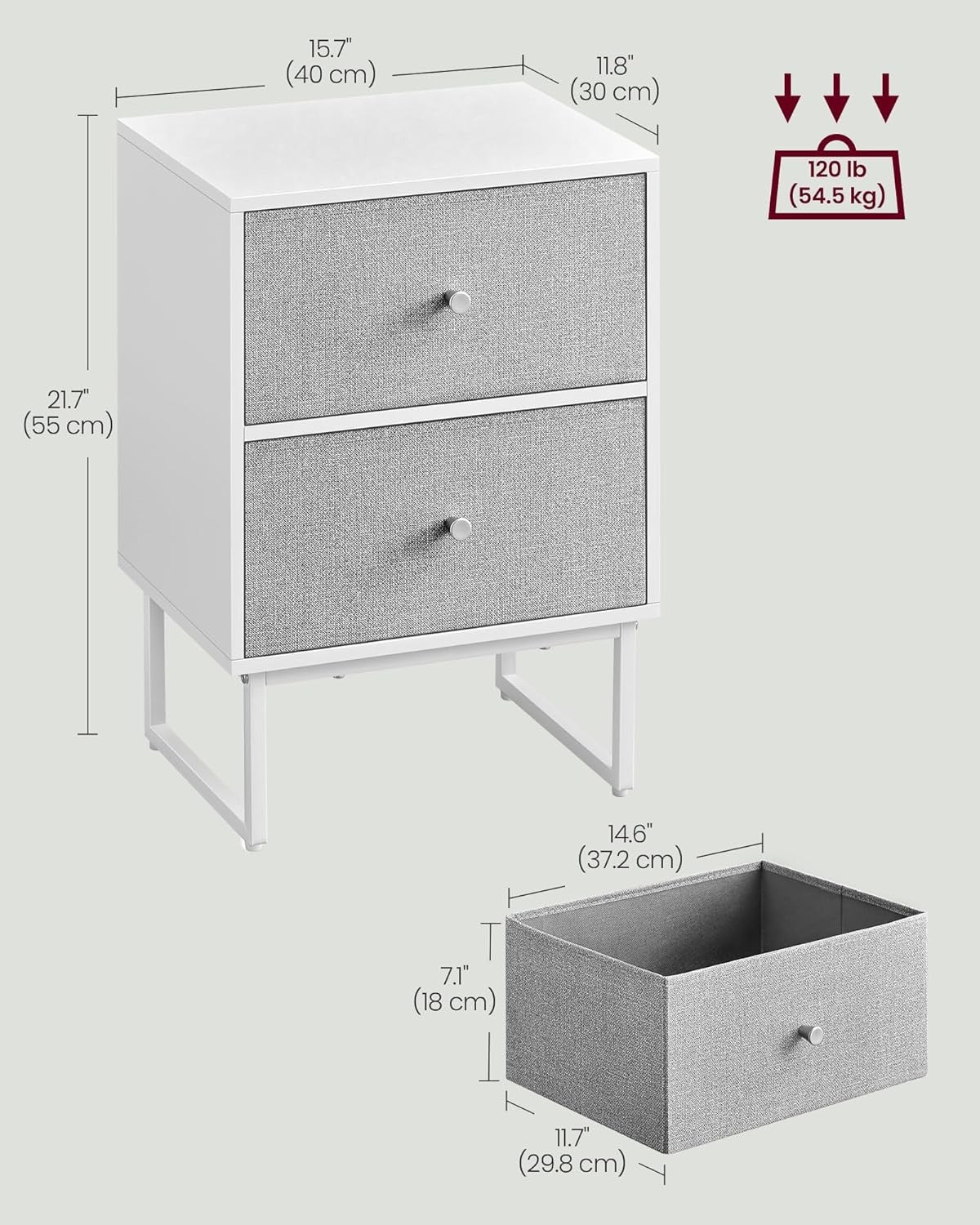 Modern Bedside Table with Fabric Drawers, 2-Tier Storage Cabinet for Bedrooms