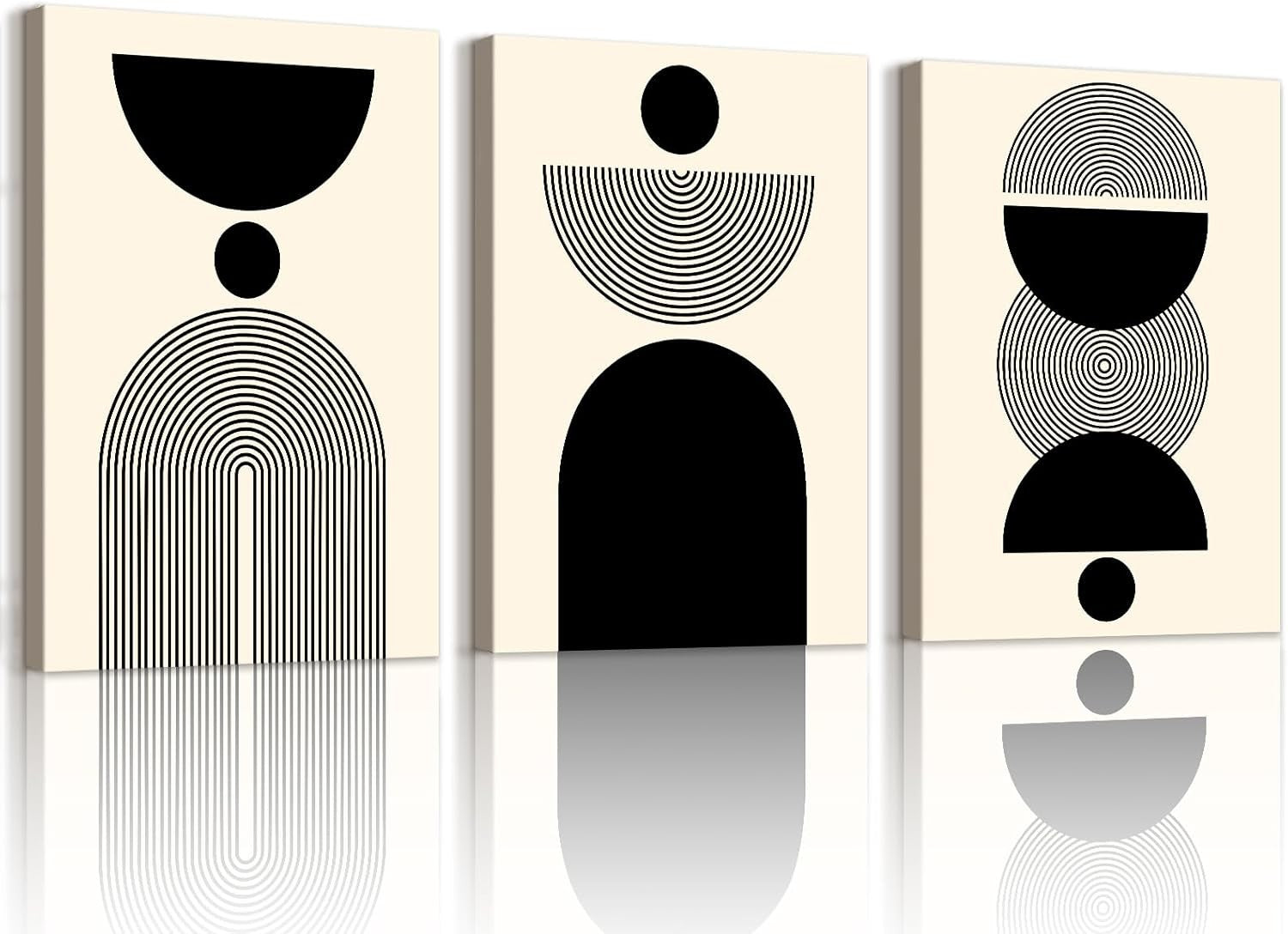 3 Piece Boho Minimalist Canvas Wall Art Black Beige 40x60 cm Framed