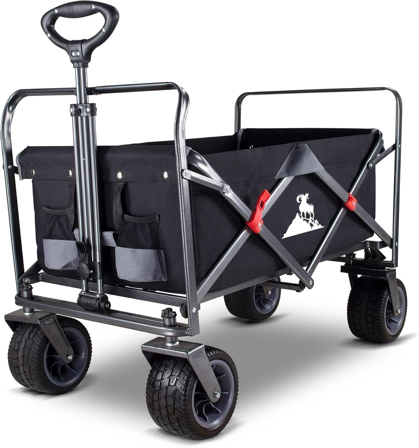Heavy Duty All-Terrain Folding Wagon 120kg Collapsible Garden Cart w/ Wide Wheel