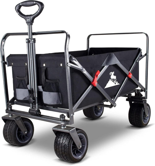 Heavy Duty All-Terrain Folding Wagon 120kg Collapsible Garden Cart w/ Wide Wheel
