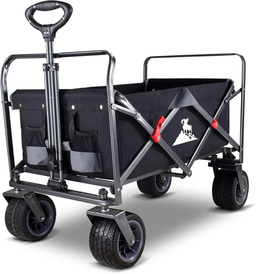 Heavy Duty All-Terrain Folding Wagon 120kg Collapsible Garden Cart w/ Wide Wheel