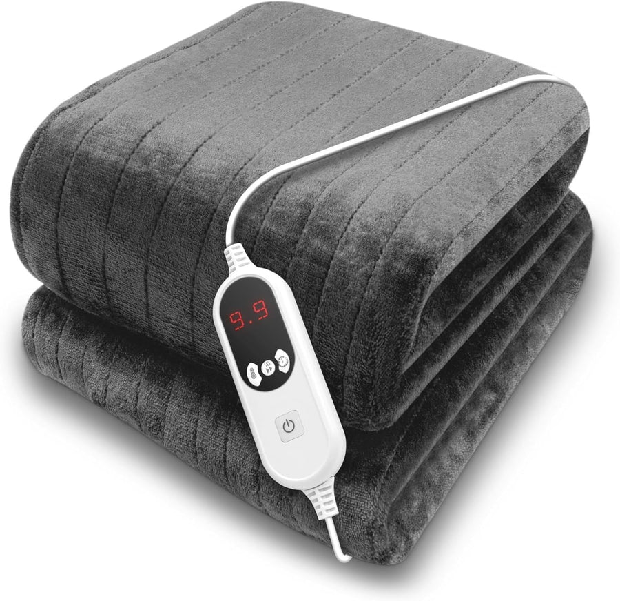Electric Heated Throw Blanket XL 9 Heat Settings Timer Washable Grey
