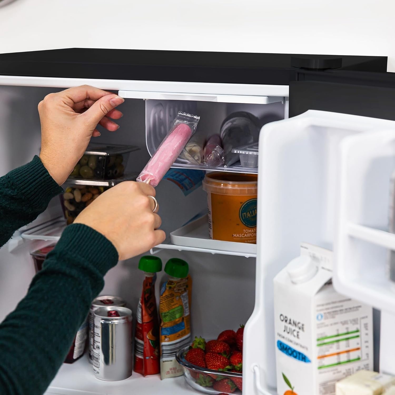 43L Mini Fridge Countertop Reversible Door Ice Box Black