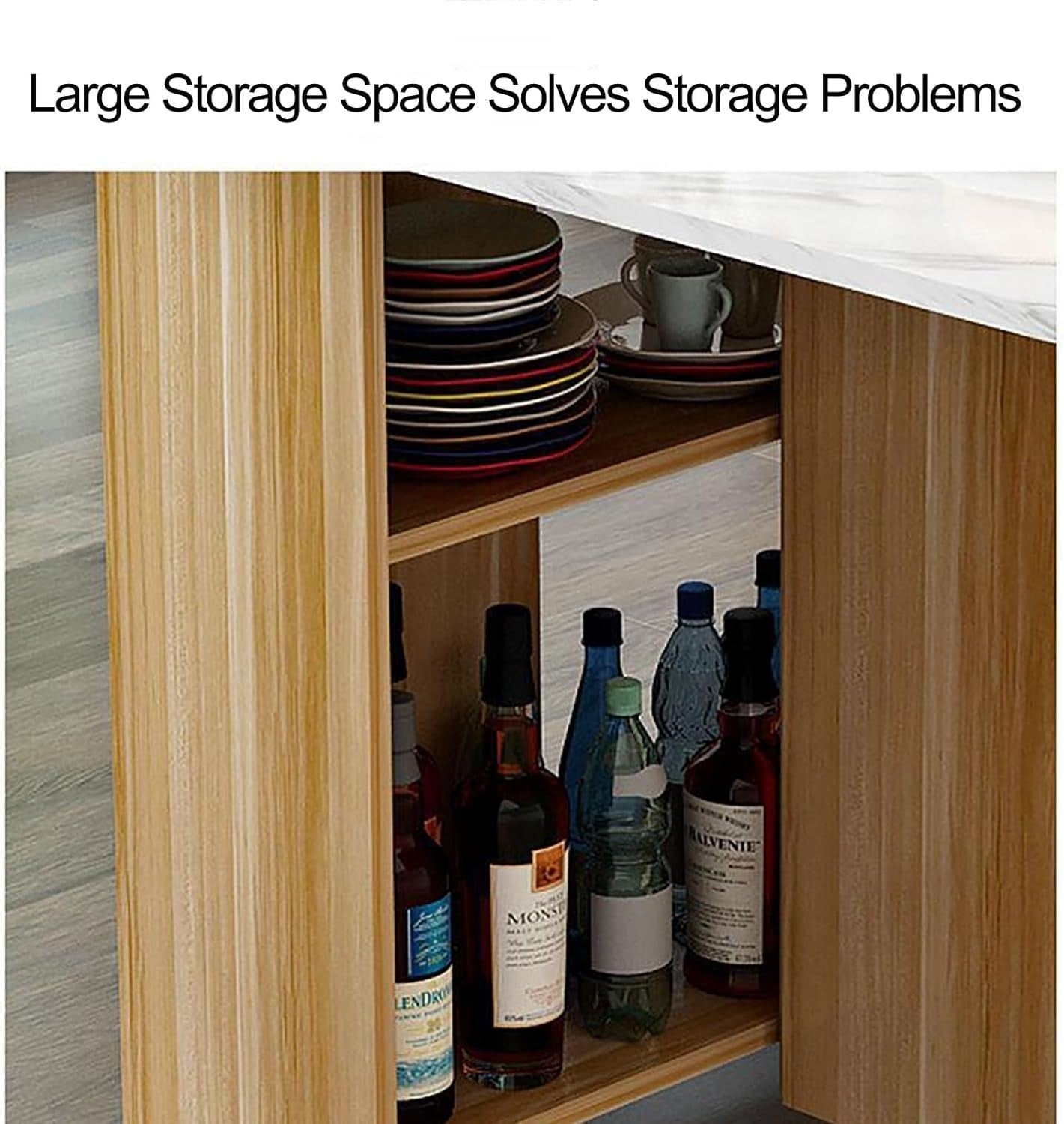Space-Saving Drop Leaf Dining Table with Wheels & Storage Shelves
