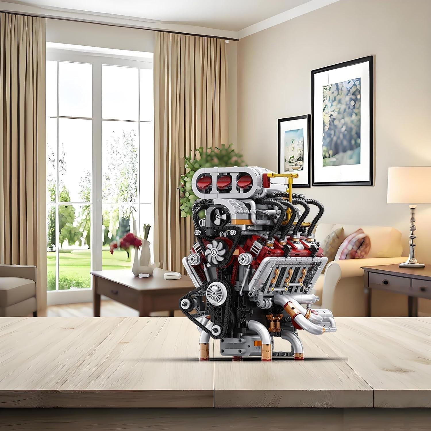 DIY V8 Engine Model Kit with Motor, STEM Building Toy, 2347pcs, Real Mechanics