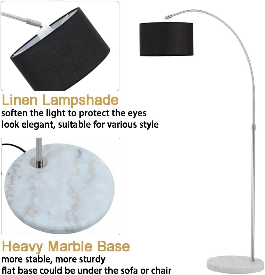 Arched Floor Lamp Adjustable Height Fabric Shade Standing Light