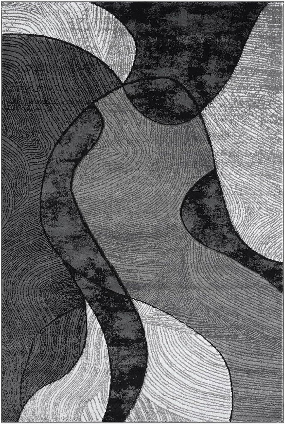 Grey Runner Rug 80x150cm Soft Thick Pile Anti Slip Abstract Hallway Carpet