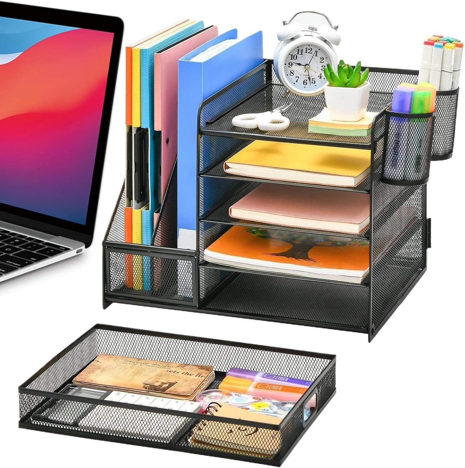 Desk Organiser with Drawers 5 Tier Metal Storage Rack Makeup Office