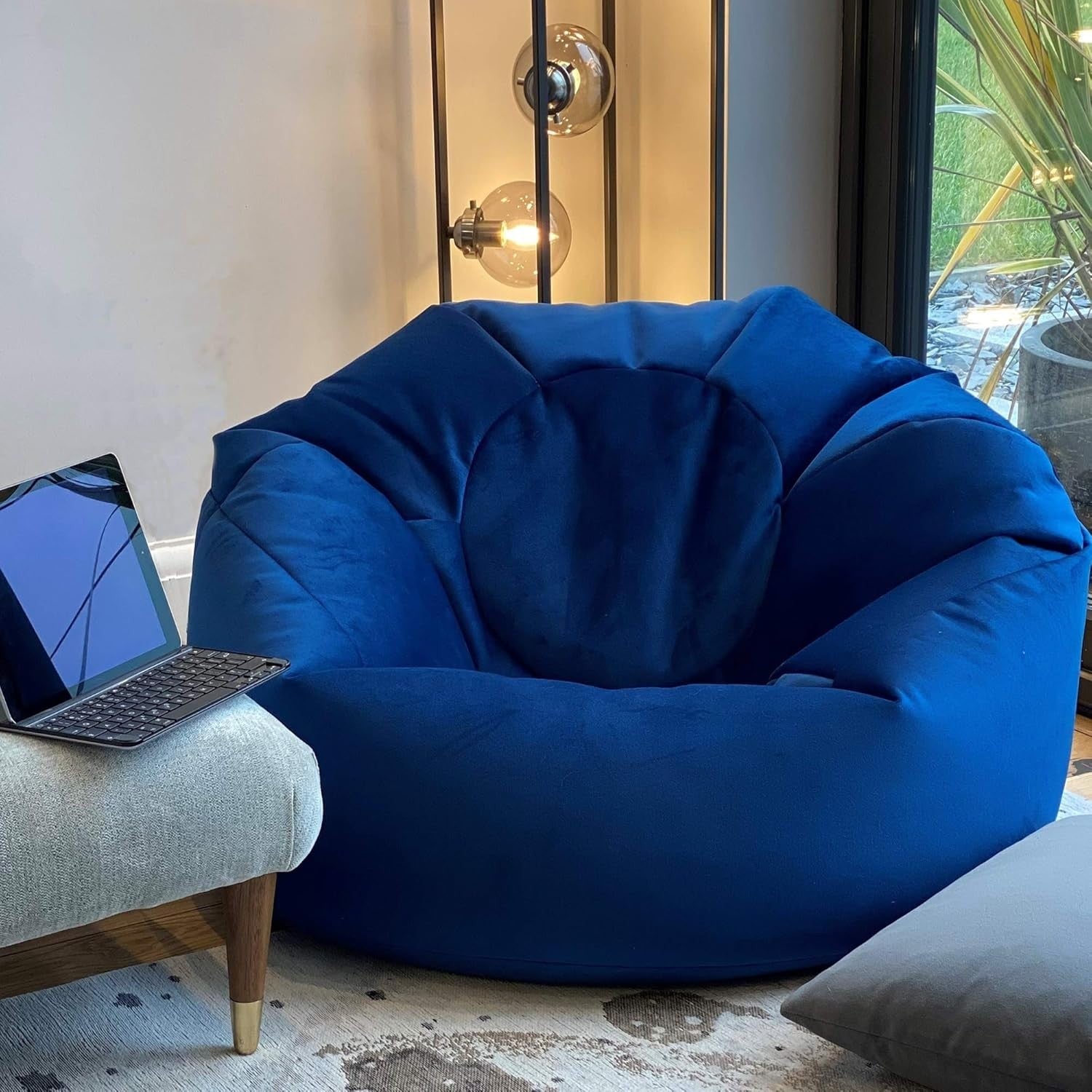 Plush Velvet Beanbag Chair Large Soft Lounger Indoor Floor Seating Marine Blue