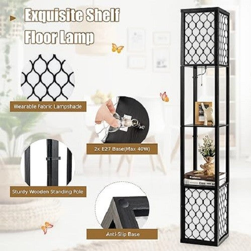 Floor Lamp with Shelves Twin Lampshade Storage Standing Light Reading Lamp