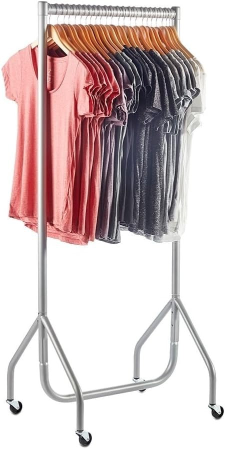 Heavy Duty Clothes Rail 3ft Steel Silver, 100kg Load, Free Standing with Wheels