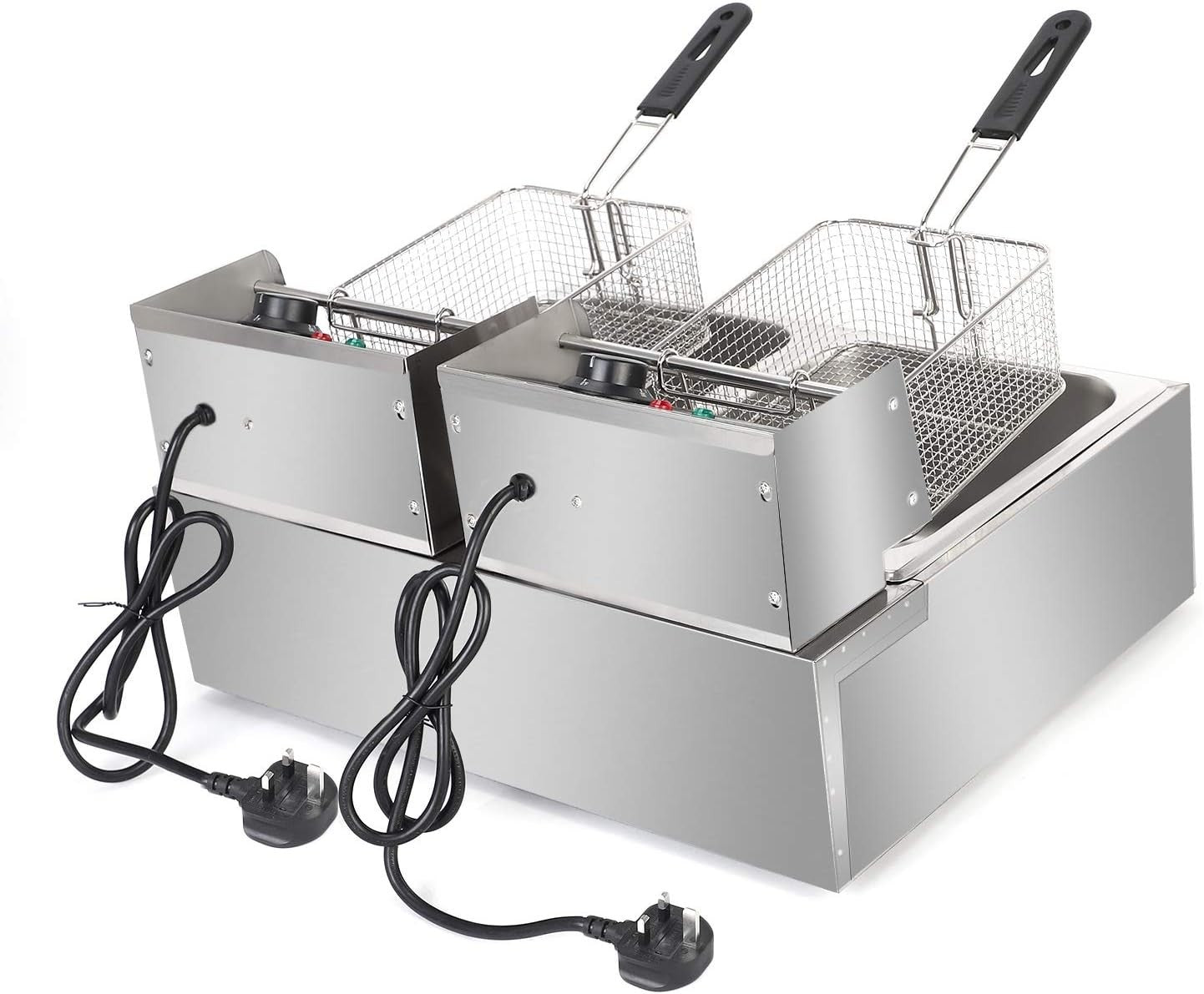 12L Dual Tank Deep Fat Fryer 5000W Stainless Steel Adjustable Temp