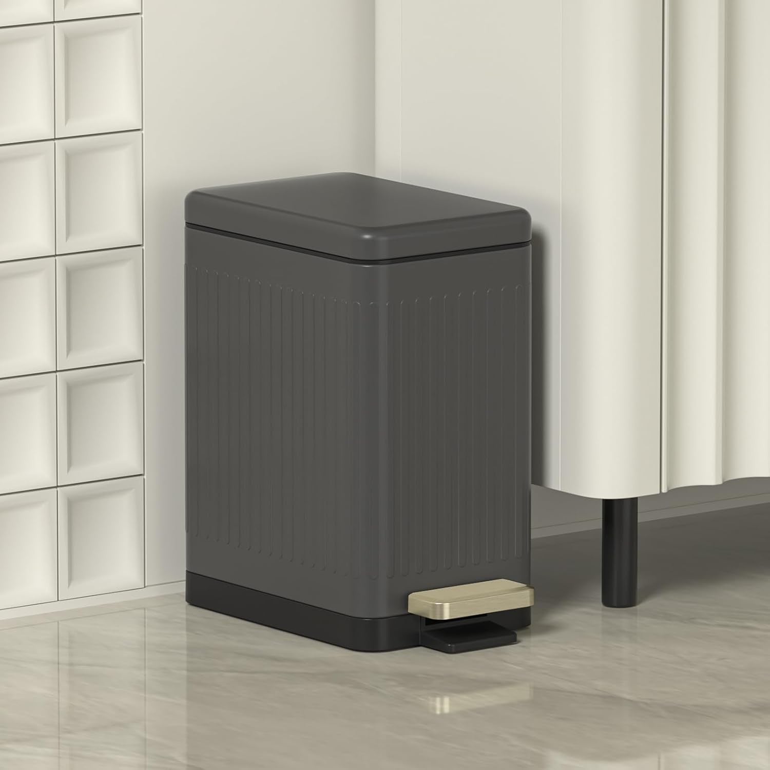 10L Slim Stainless Steel Step Trash Can Soft Close Pedal Bin Dark Grey
