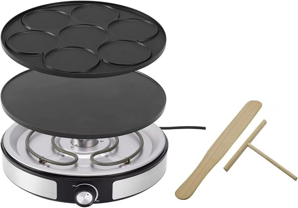 3-in-1 Crepe Maker Griddle | Nonstick Hot Plate with Temp Control + 2 Plates