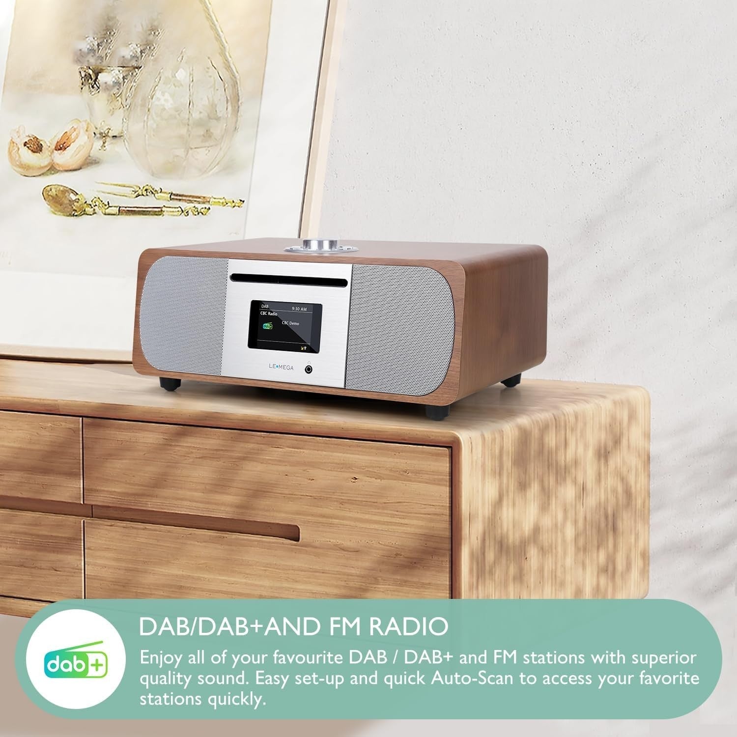 WiFi Internet Radio CD Player DAB+ Bluetooth Hi-Fi 35W Stereo Walnut