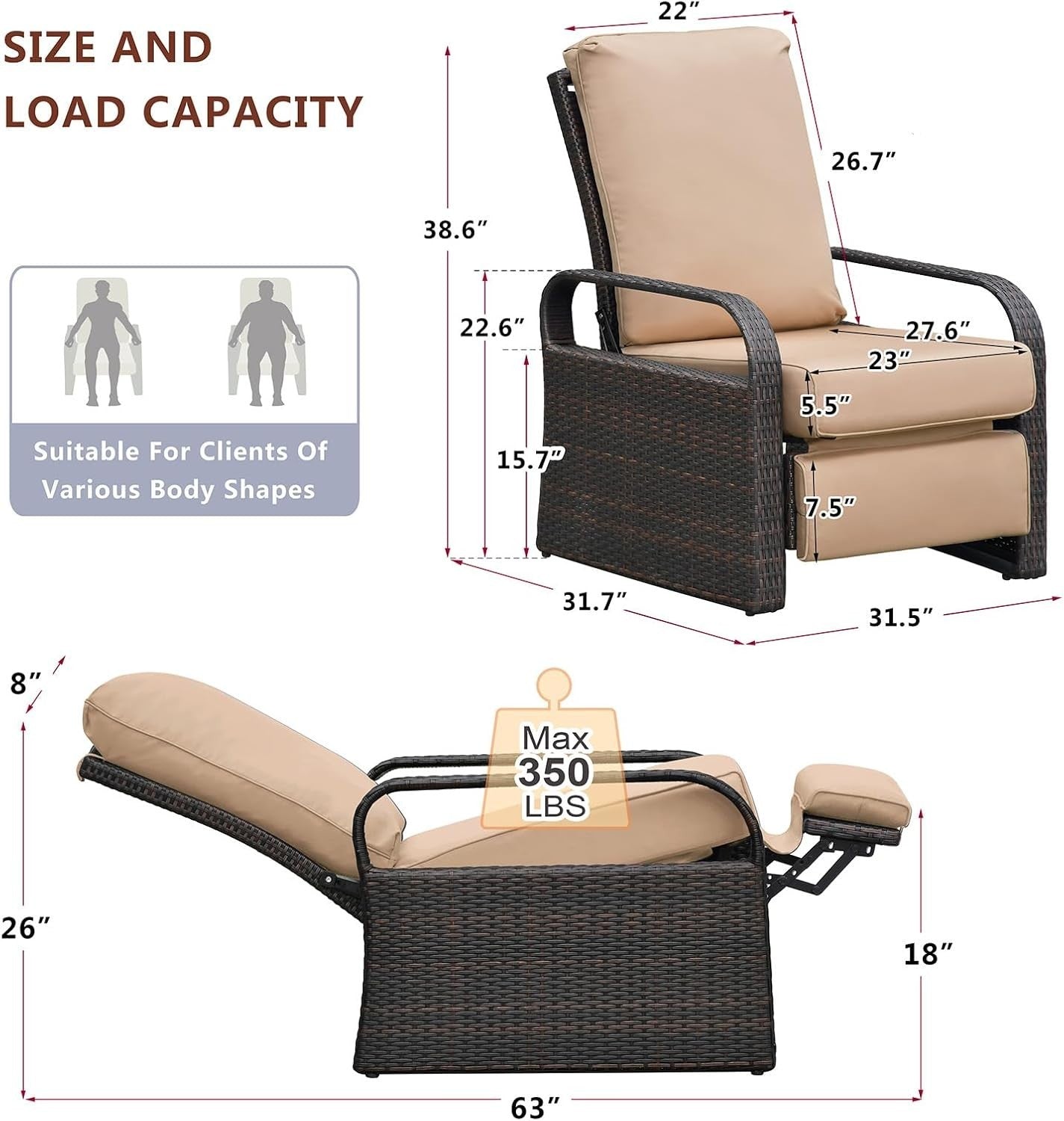 Adjustable Outdoor Recliner Chairs Set - 3-Position Rattan Patio Lounge