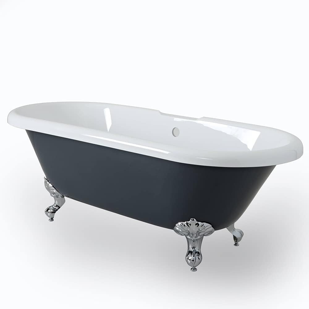1795x785mm Freestanding Double Ended Slipper Bath Stone Grey Acrylic w/ Chrome