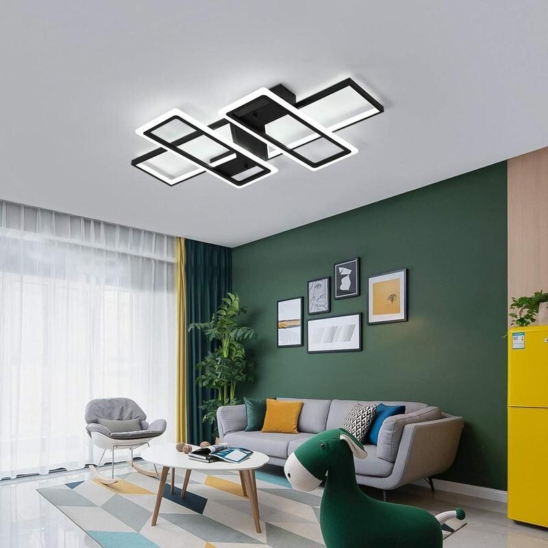 Modern LED Ceiling Light 80W Remote Black 4-Square Dimmable Flush Mount