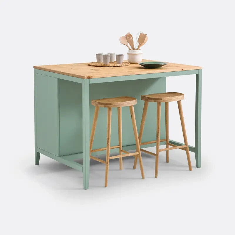 Solid Pine Kitchen Island 120x90cm Bar Table Storage Unit with Shelves
