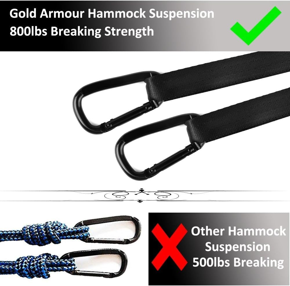 Ultra-Light Camping Hammock 500lb Capacity w Tree Straps Black,gold,purple