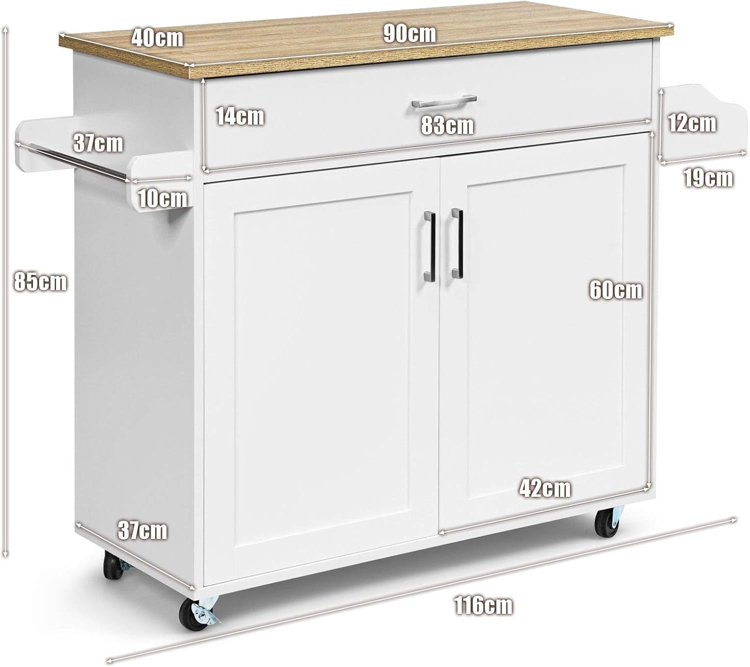 Rolling Kitchen Storage Cart with Adjustable Shelf & Large Drawer, Mobile Island