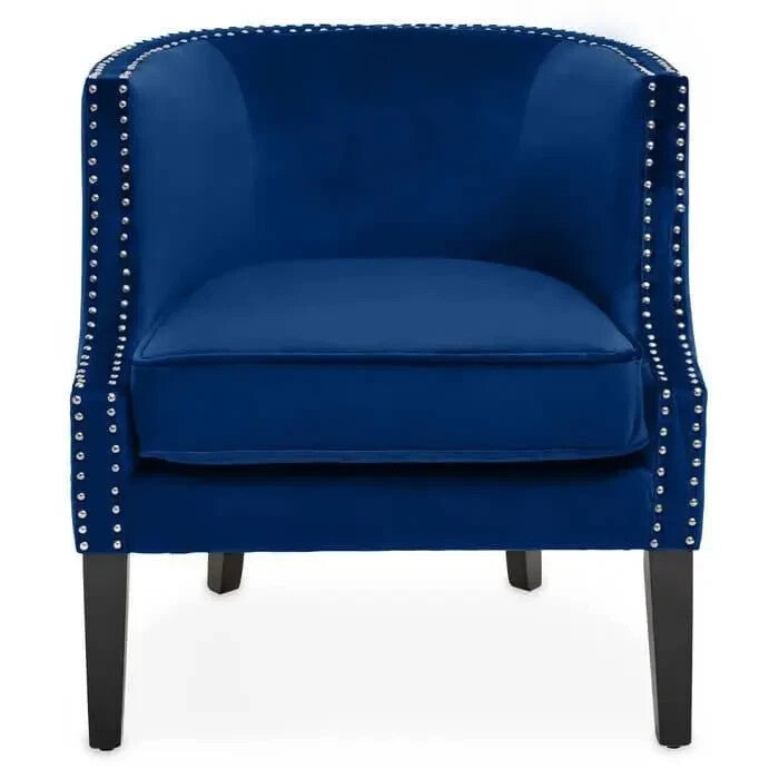Blue Velvet Studded Accent Chair Armchair with Foam Seat for Living Room