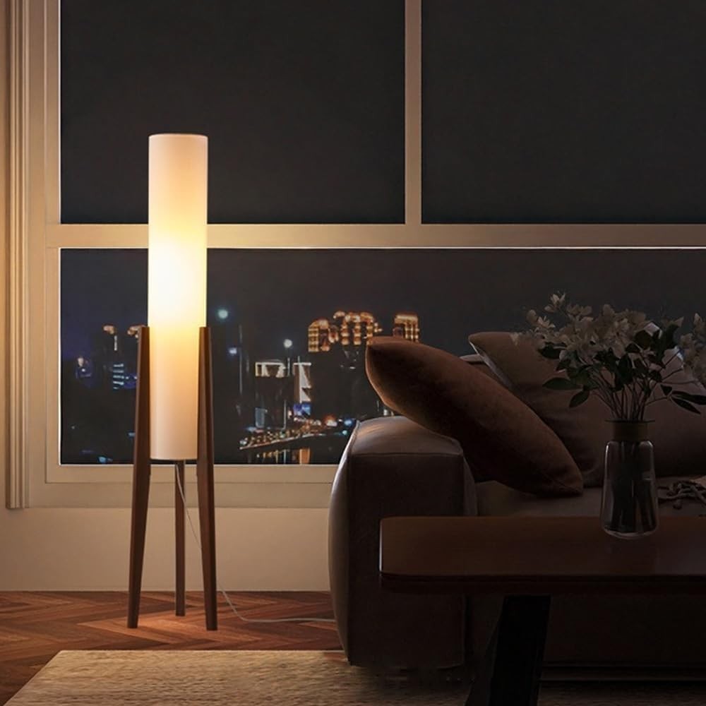 Wabi Sabi Wooden Tripod Floor Lamp Linen Shade Dimmable 50 Inch Tall Light