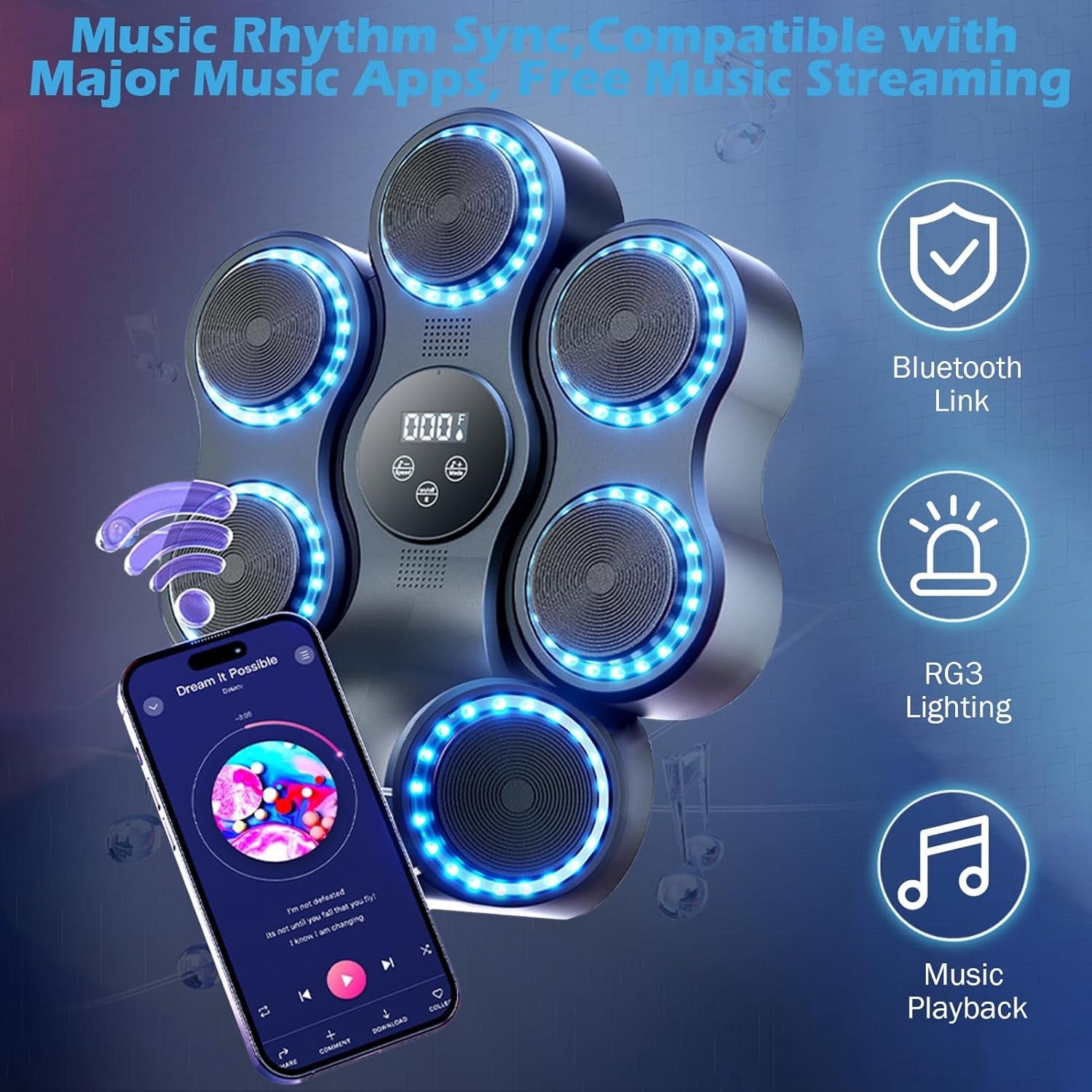 Music Boxing Machine Bluetooth LED Wall Mount Punch Trainer