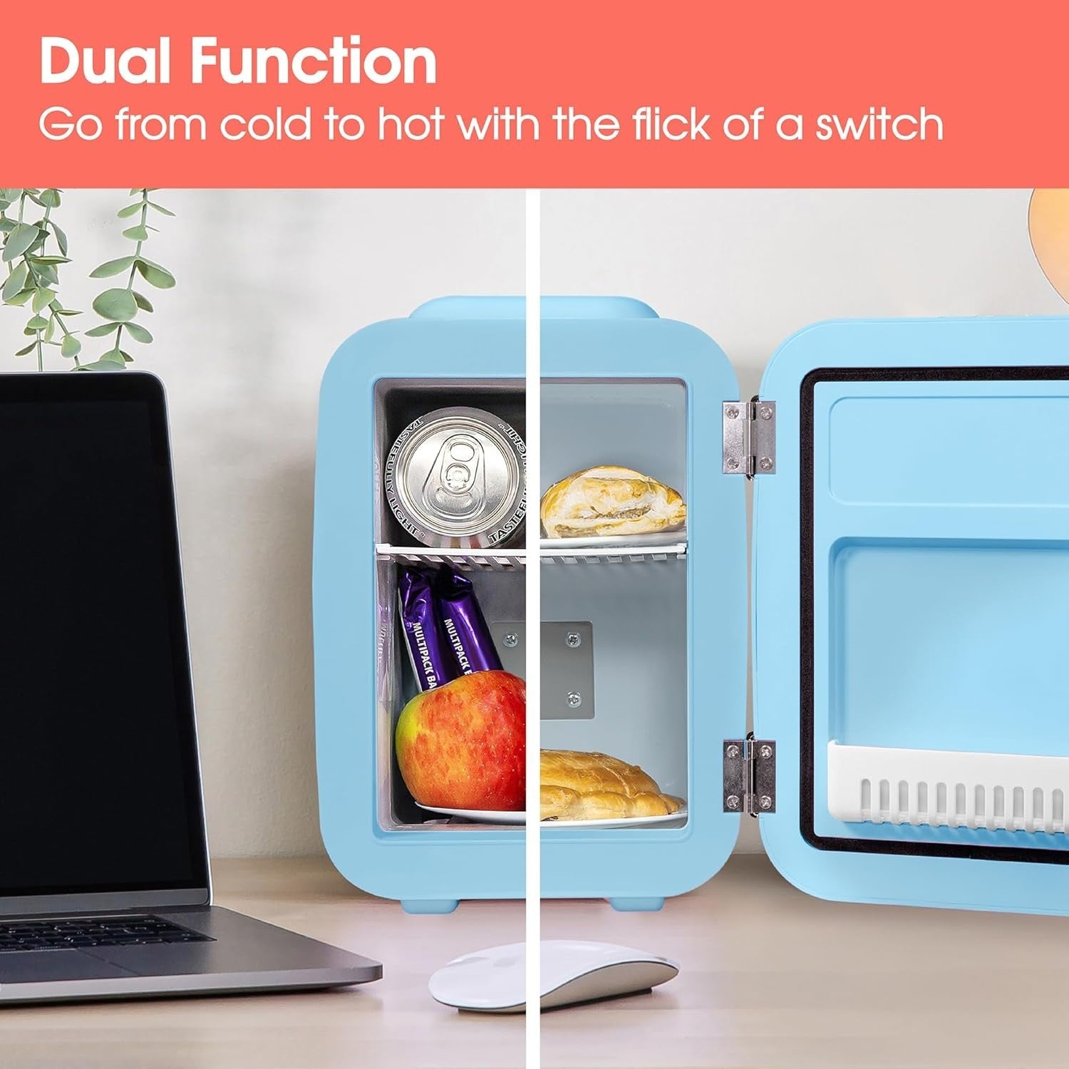 4L Mini Fridge Cooler & Warmer Portable Retro AC 12V Blue