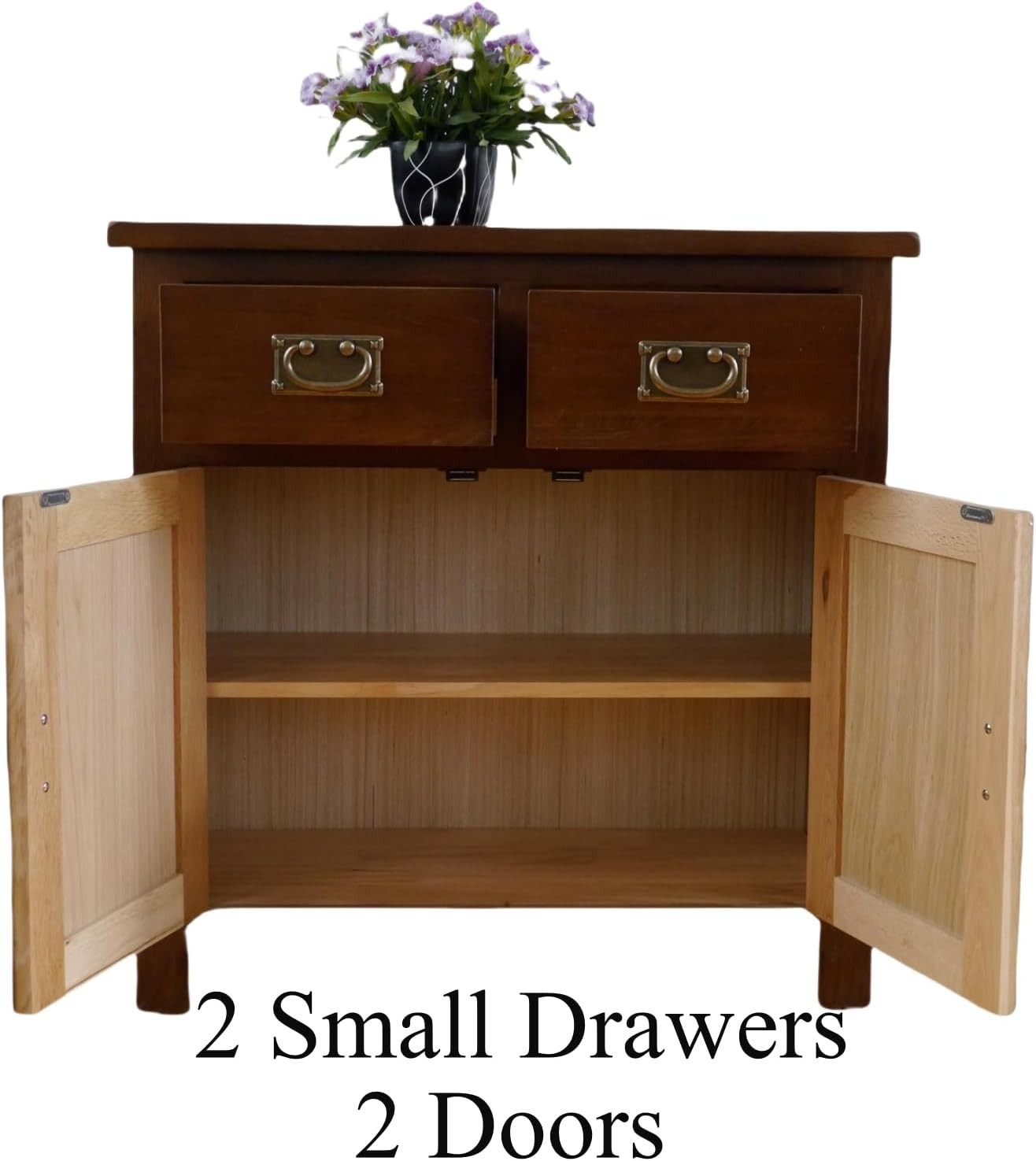 Small Solid Oak Sideboard Cabinet 2 Door 2 Drawer Hallway Storage Unit