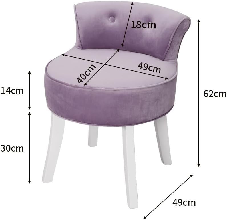 Purple Velvet Dressing Table Stool with Tufted Back & Solid Wood Legs