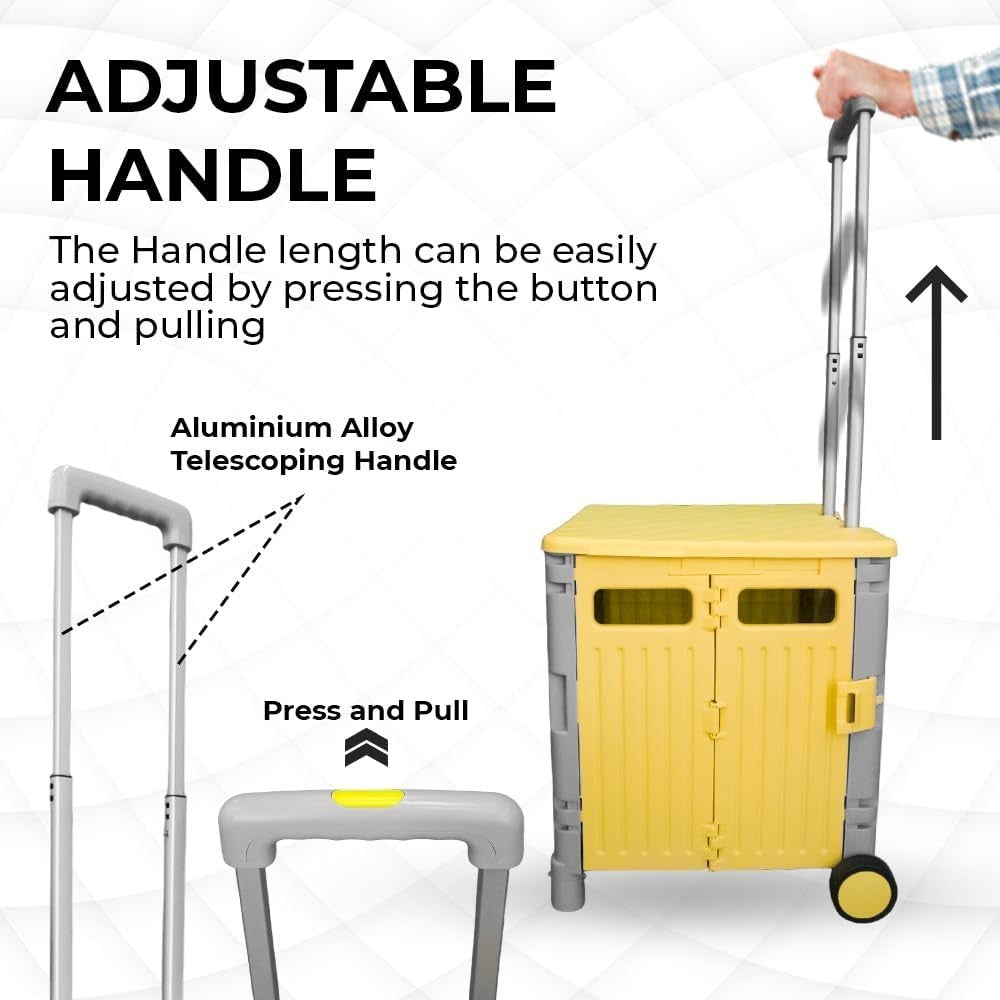 50L Foldable Shopping Trolley Cart with 2 Wheels & Telescopic Handle Yellow