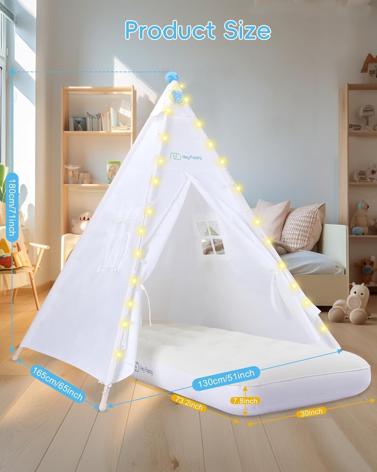 Kids Teepee Tent with Inflatable Airbed, Lights & Balloons – Indoor/Outdoor