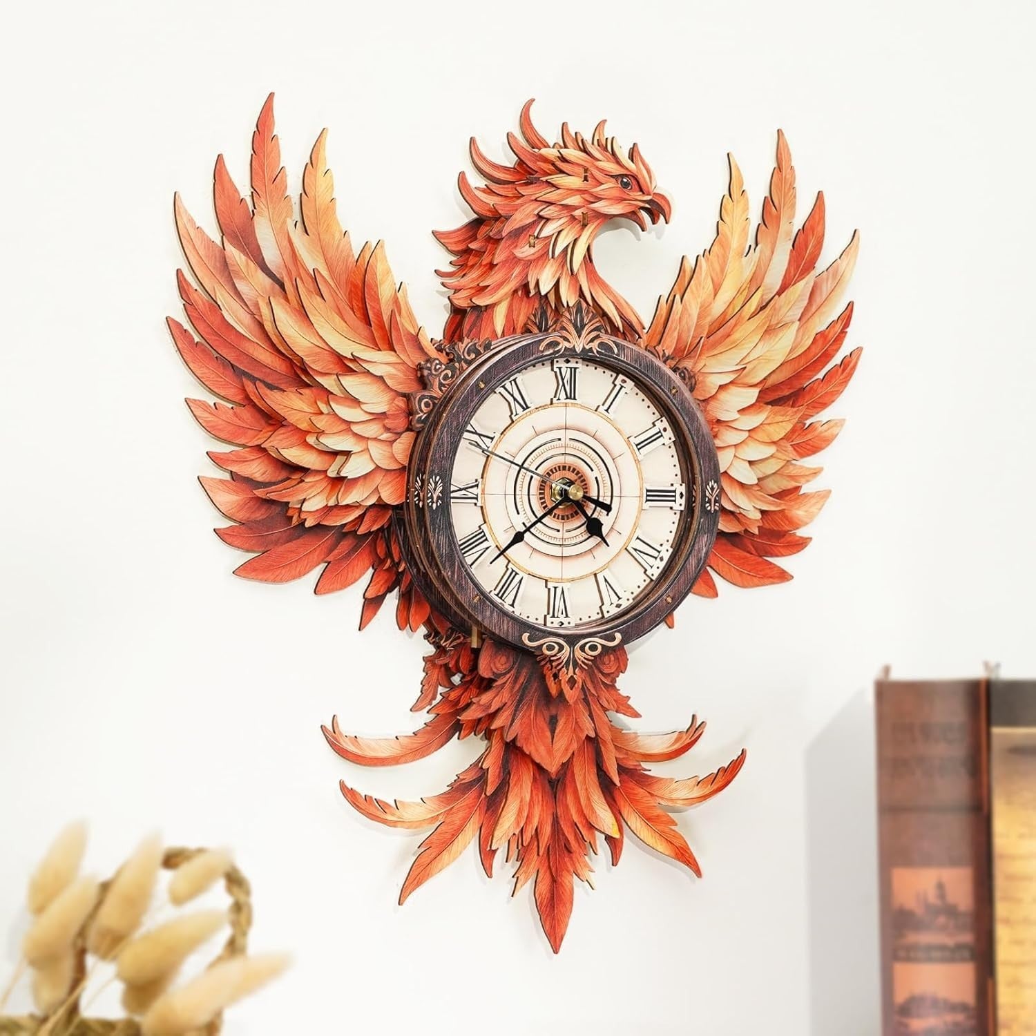 3D Wooden Phoenix Wall Clock Puzzle - Mechanical Art, Home Decor