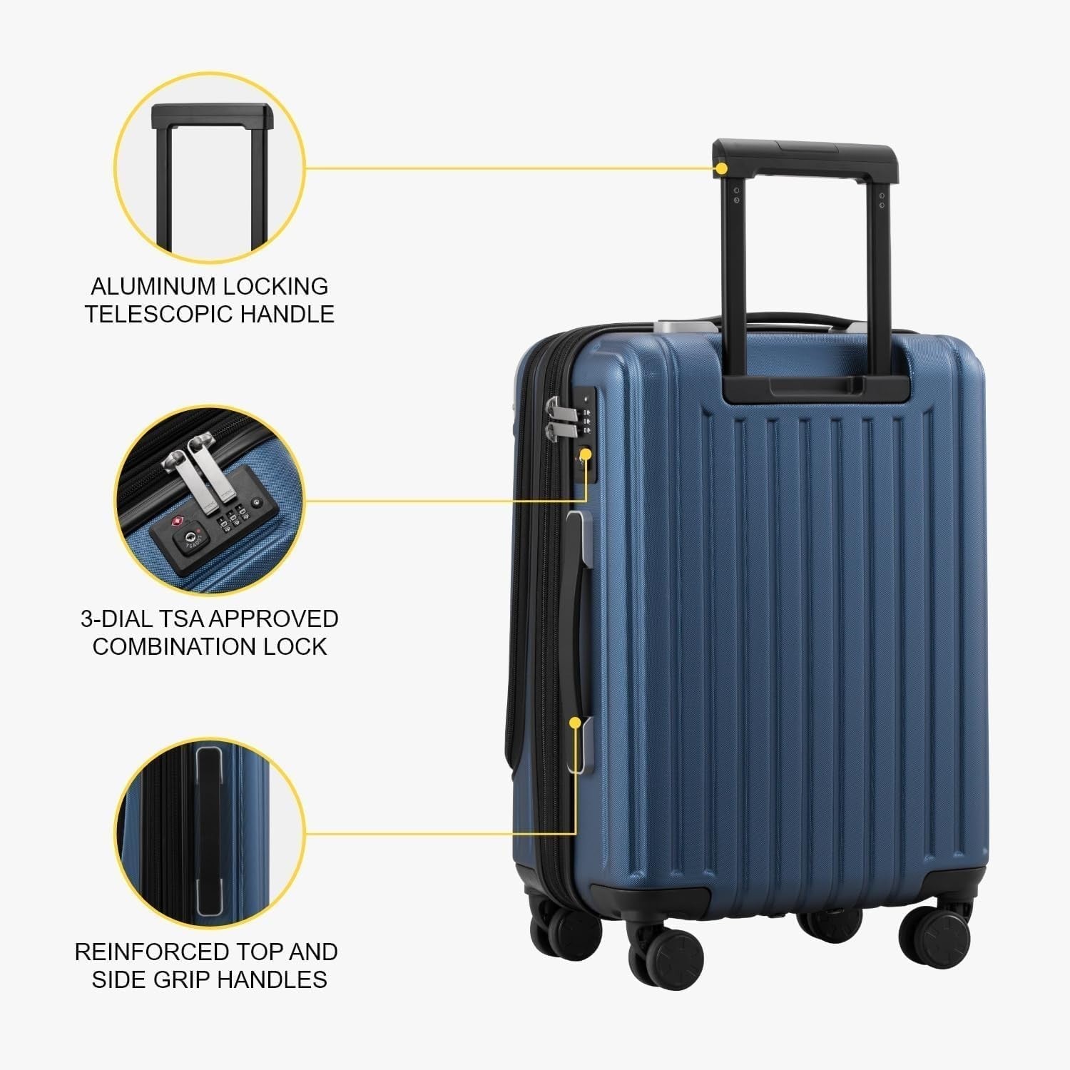 20 Inch Expandable Carry On Cabin Suitcase ABS Hard Shell Spinner Laptop TSA