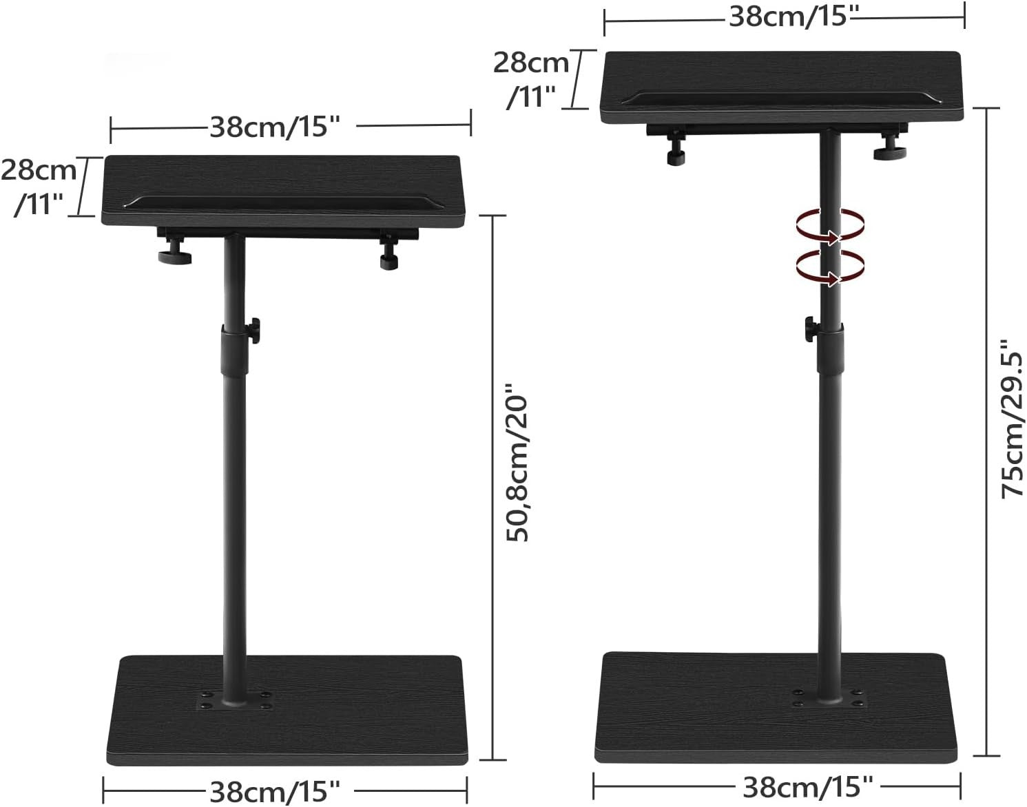Adjustable 360° Rotating C-Shaped Side Table with Tilt Top & Device Slot