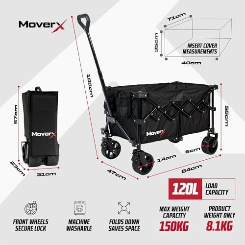 120L Folding Wagon Trolley All-Terrain Wheels Adjustable Handle Camping Cart