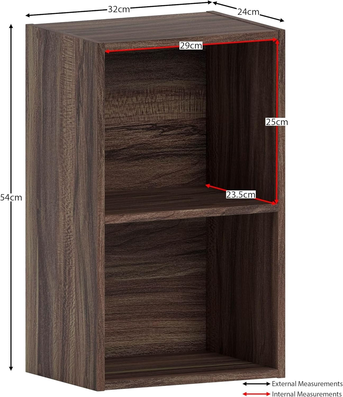 2 Tier Walnut Wooden Cube Bookcase Small Storage Shelf for Living Room Office