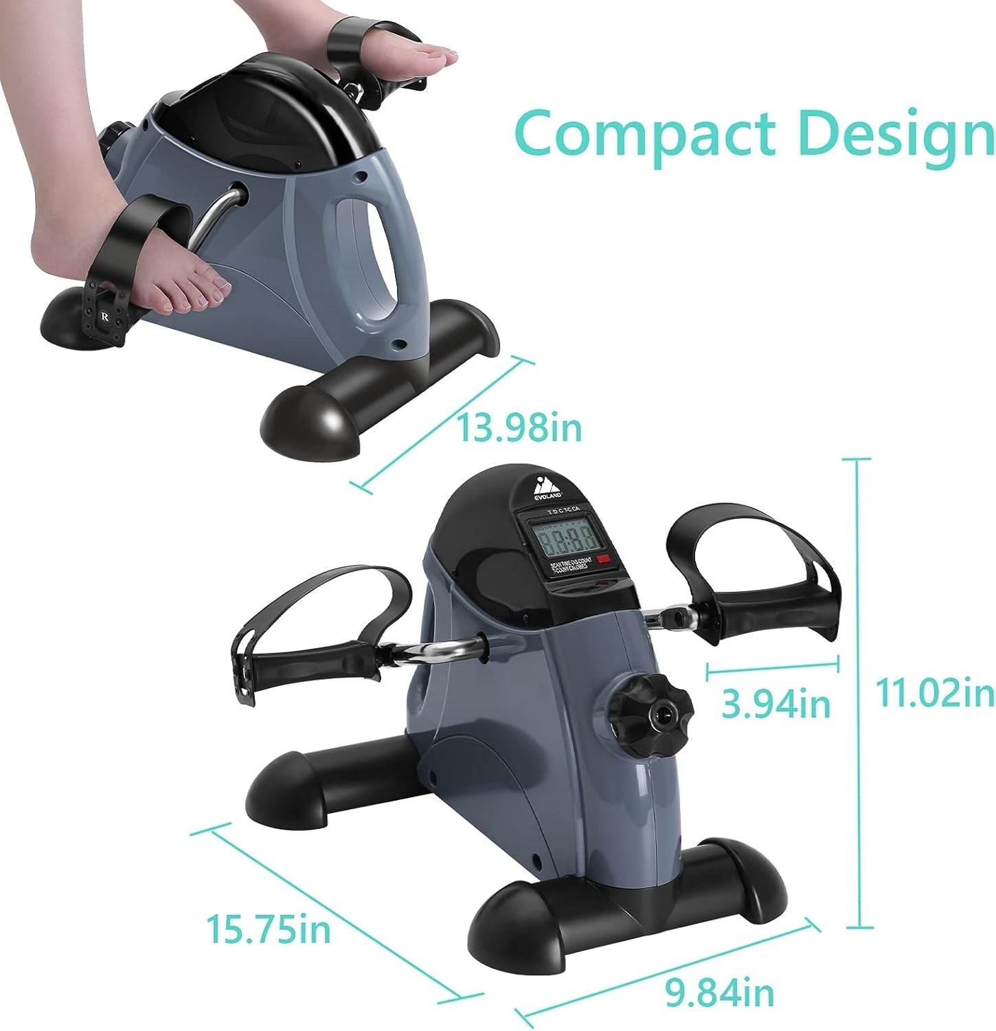 Mini Under Desk Pedal Exerciser with Handle LCD Quiet Resistance