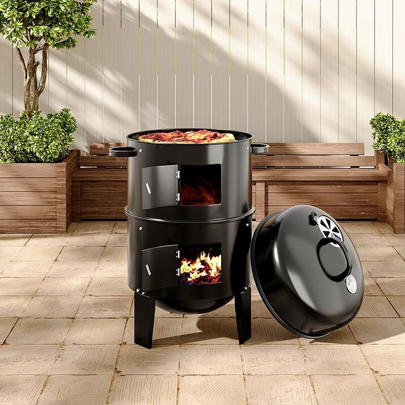 Outdoor BBQ Smoker Grill Barrel Fire Pit – Portable Charcoal Garden Grill