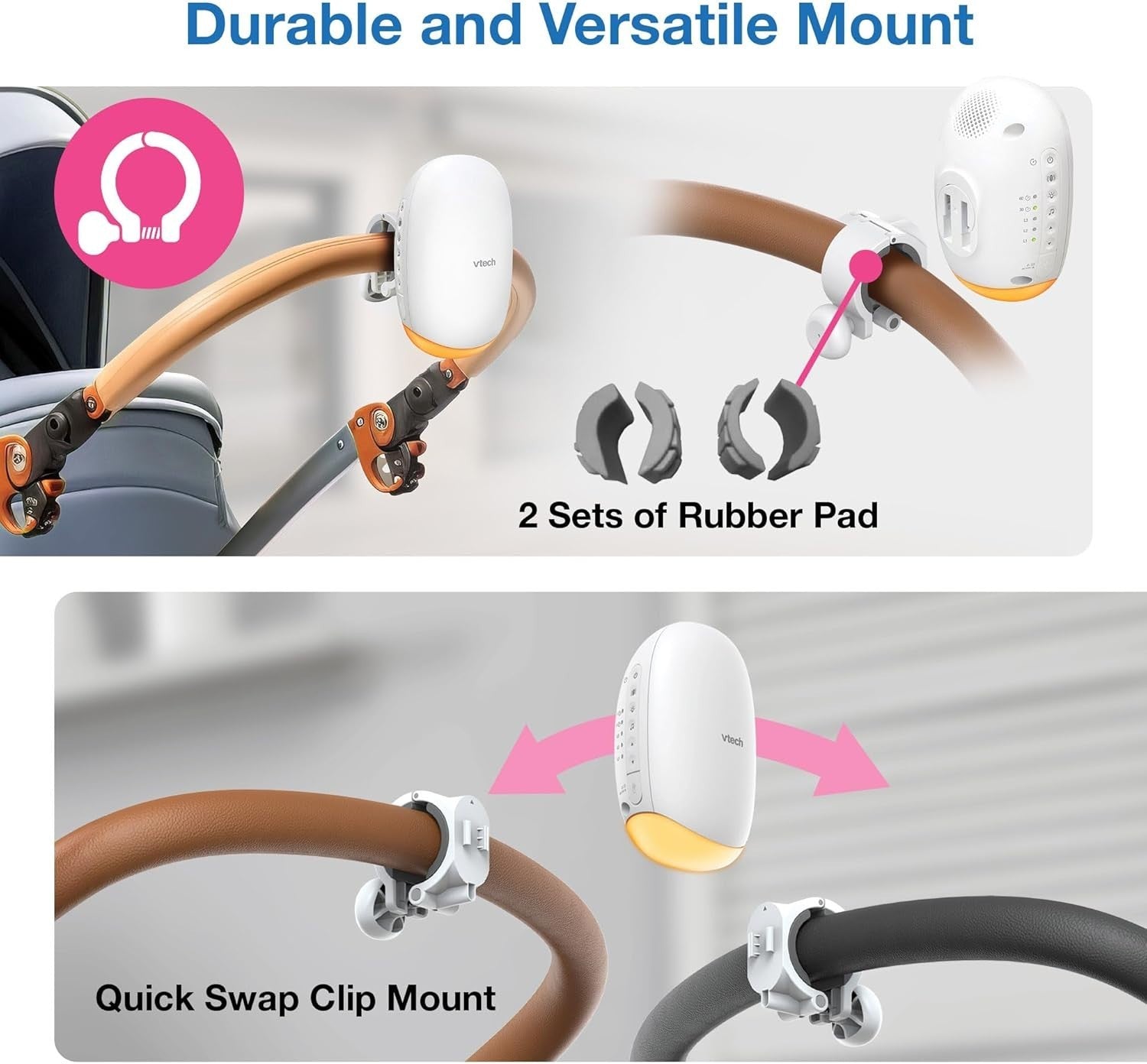 Portable Baby Stroller Rocker with Soothing Songs, Amber Night Light & USB-C