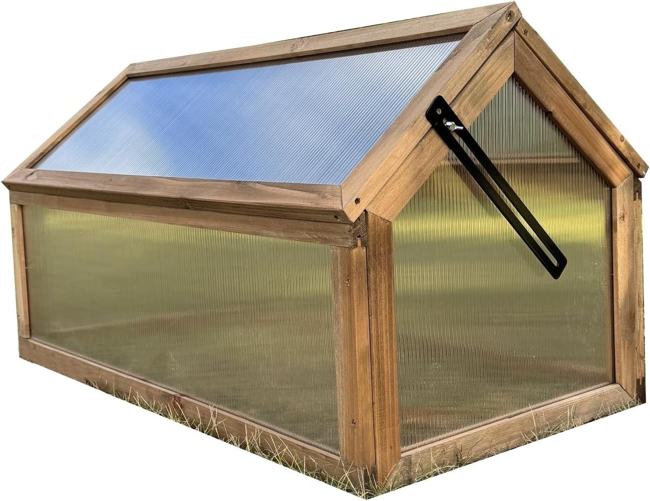 Wooden Cold Frame Greenhouse Polycarbonate Apex Lid Mini Garden Planter 90x50cm