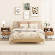 Wooden Bedside Tables Set of 2 with Drawer & Shelf, Metal Hairpin Legs, Modern