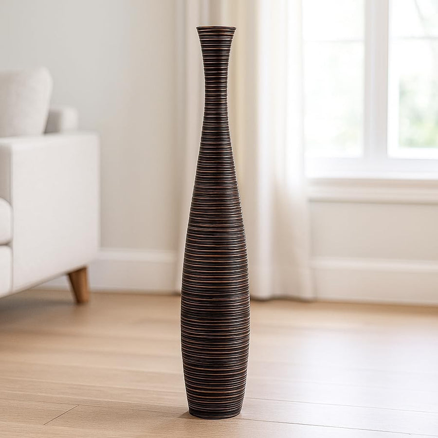 Brown Floor Vase 65cm Tall Wooden Decor for Pampas Grass