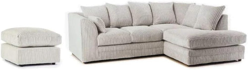 L Shape Jumbo Cord Corner Sofa 4-Seater Cream Memory Foam Scatter Back