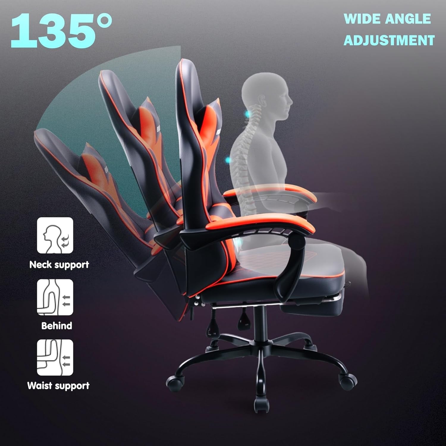 Ergonomic Gaming Chair Reclining PU Leather 150kg Red Black