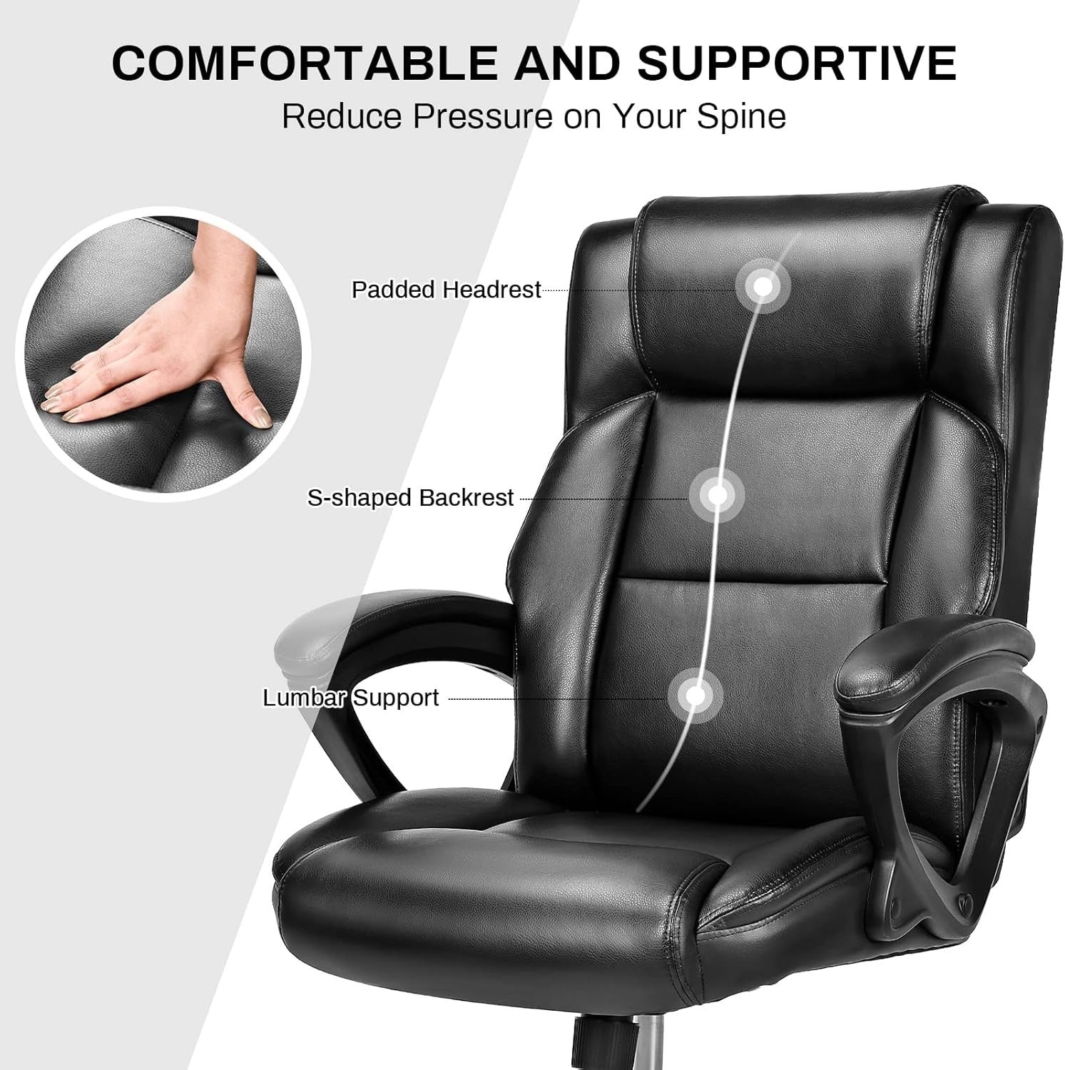 Executive Ergonomic Office Chair Black Leather Desk Chair 150kg Padded Reclining
