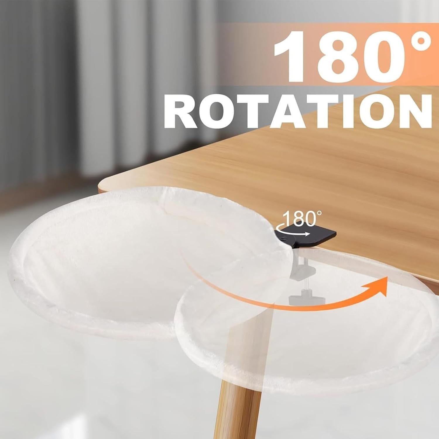 180° Rotating Cat Desk Hammock Foldable Washable Perch Bed White