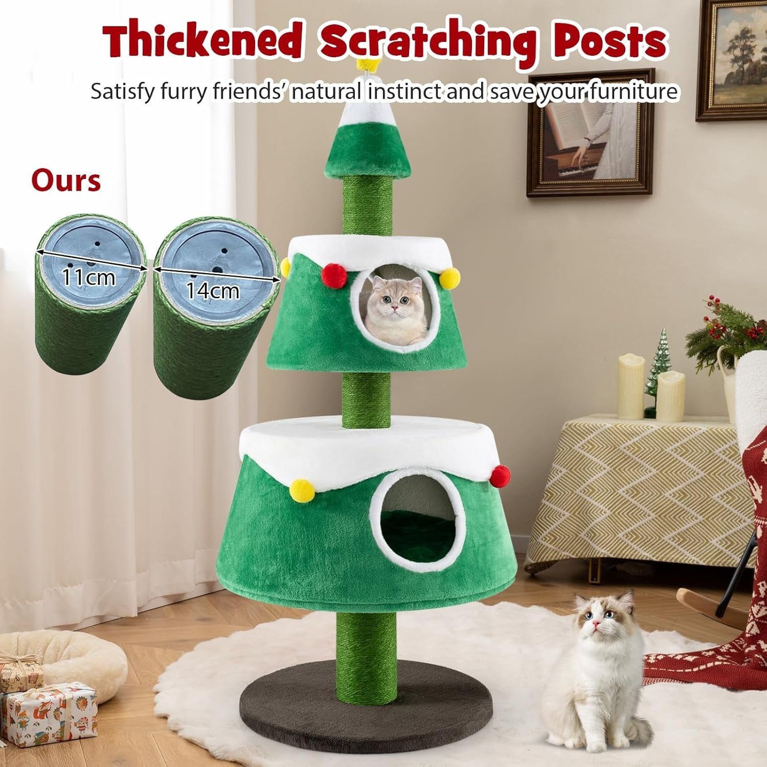 Christmas Cat Tree Tower Indoor Kitten Activity Center Sisal Scratch 153cm