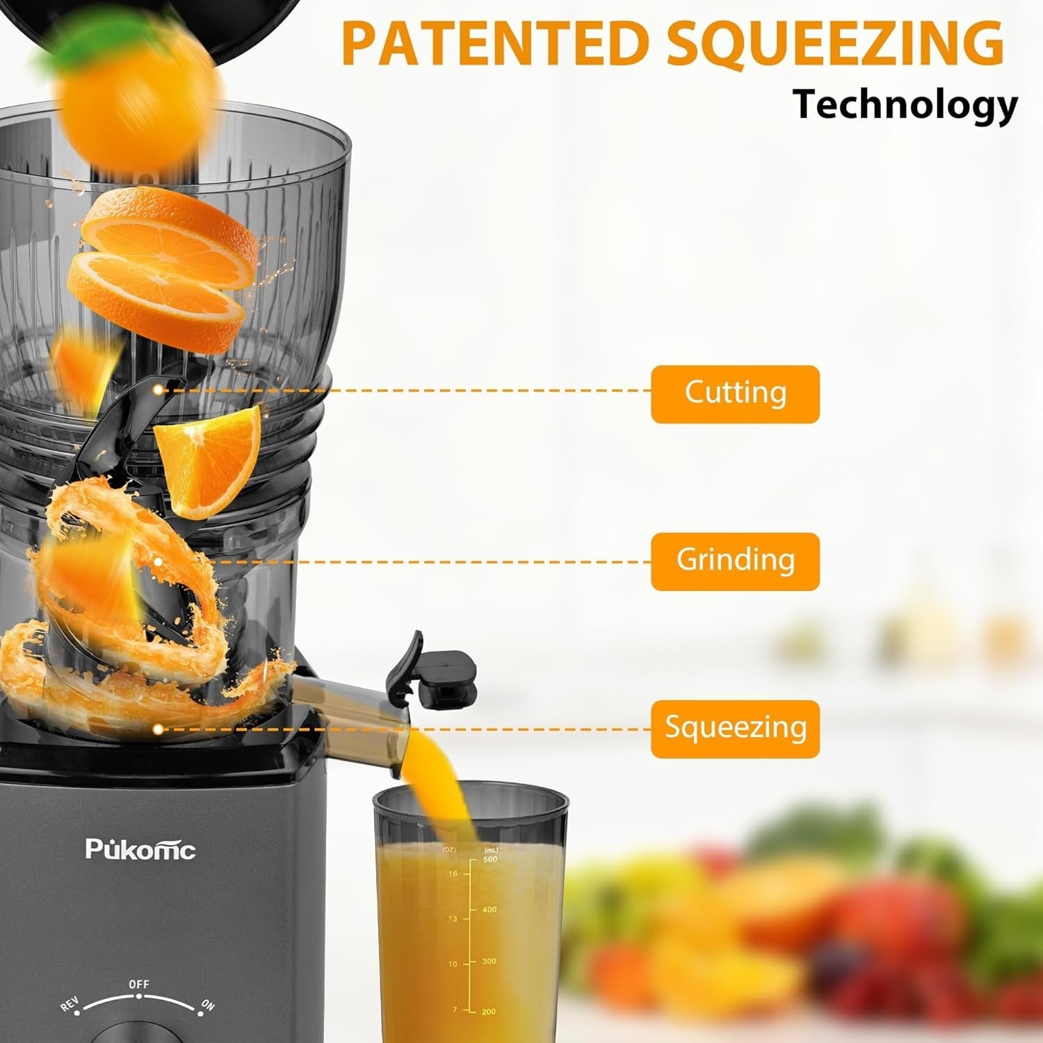 Cold Press Juicer 147mm Wide Chute Whole Fruit Slow Juicer 300W